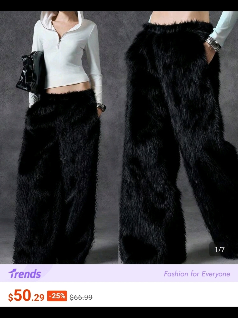 NWT Black Faux Fur Wide-Leg Pants Shag Fur Cosplay